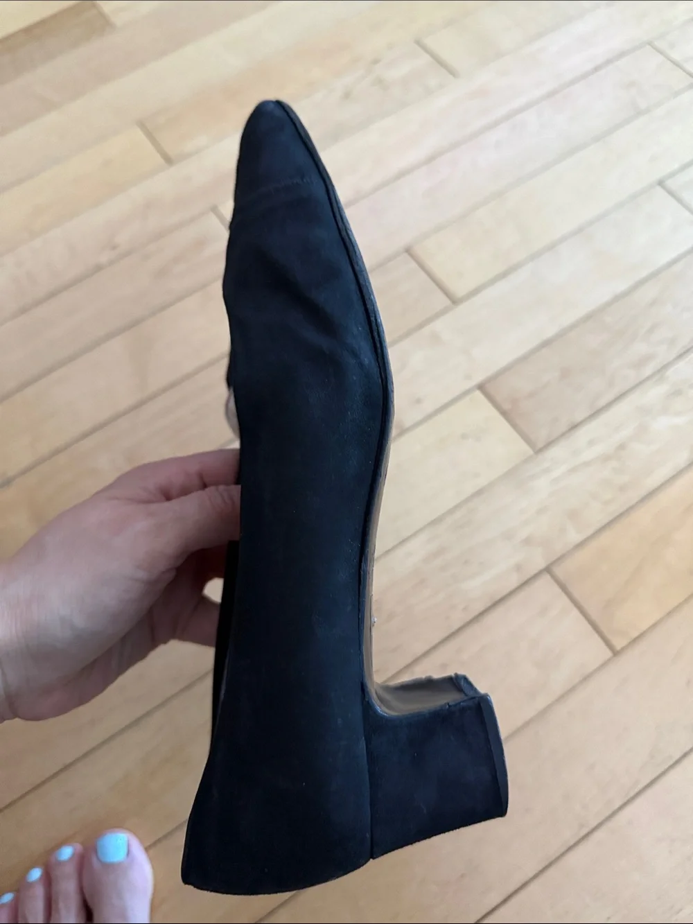 CHANEL Black Suede Logo Cap Toe Flats size 8.5 - Picture 5 of 10